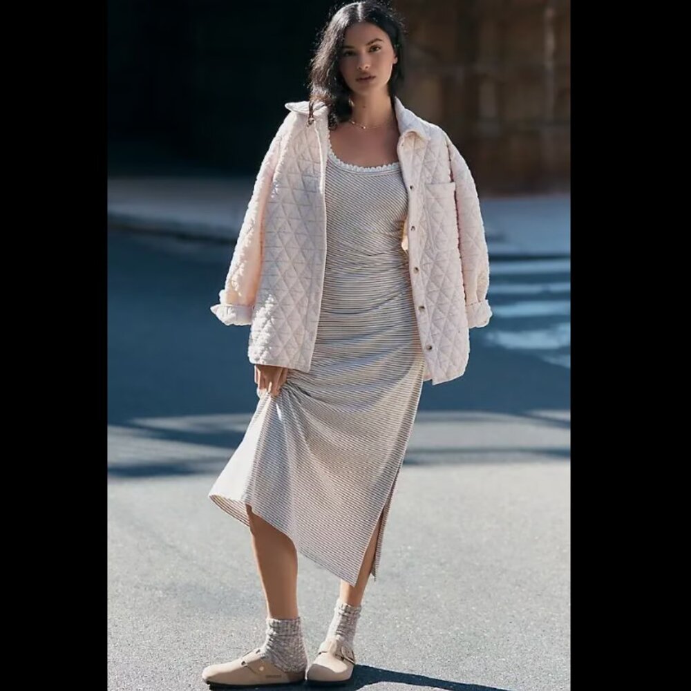 Brand New DAILY PRACTICE BY ANTHROPOLOGIE  Fitted Ruched Maxi Dress